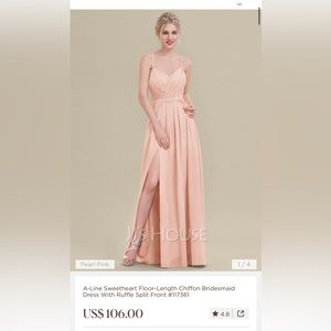 NEW JJ’s house, pearl pink, A-Line Sweetheart Chiffon Dress Ruffle Split Front